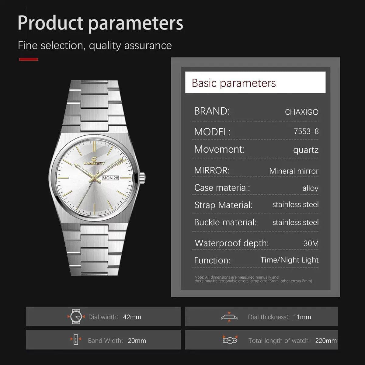 CHAXIGO 7553 MINIMALIST DATE DISPLAY view 3