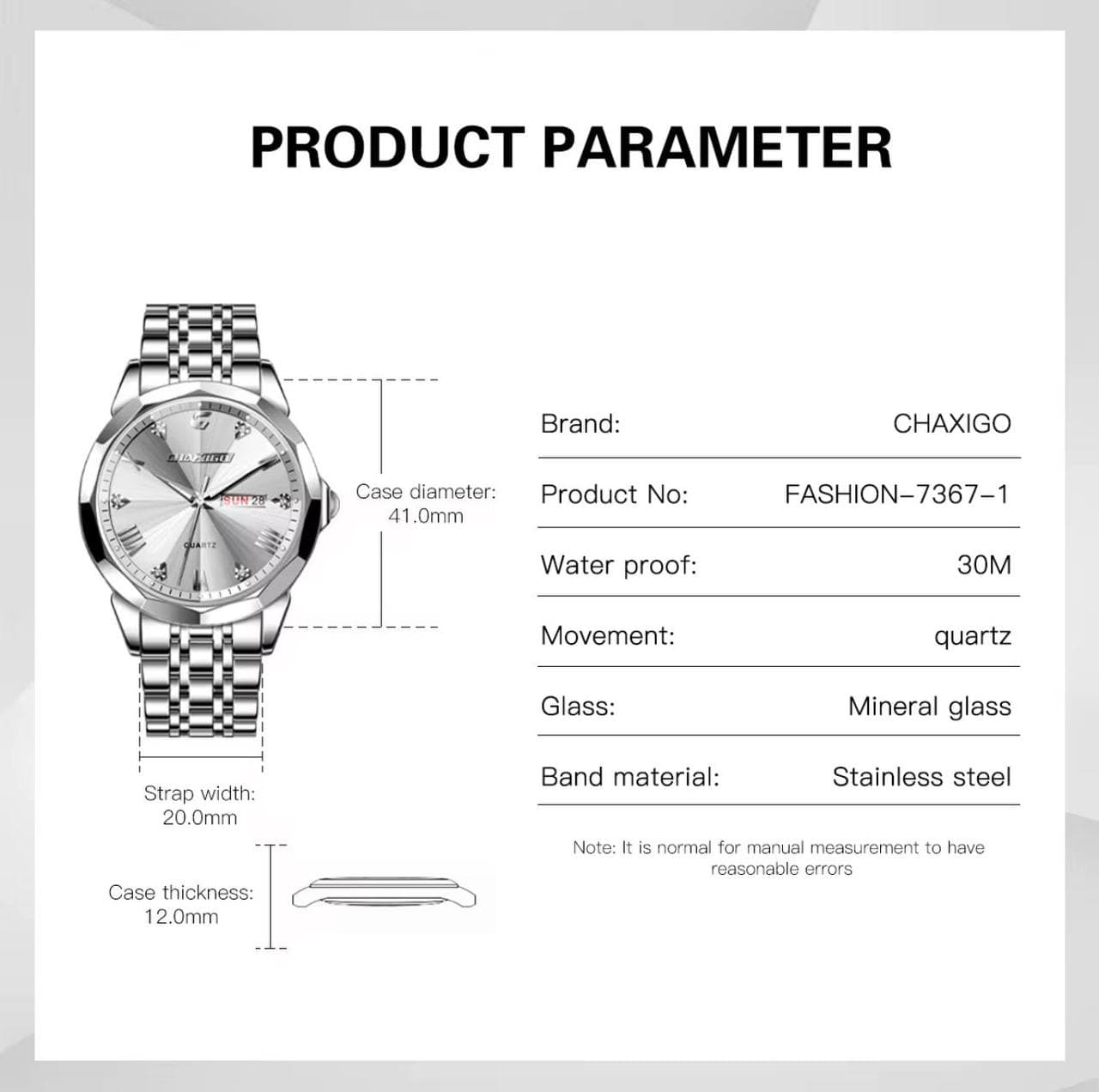 Chaxigo Day & Date Display Watch #7367 view 4