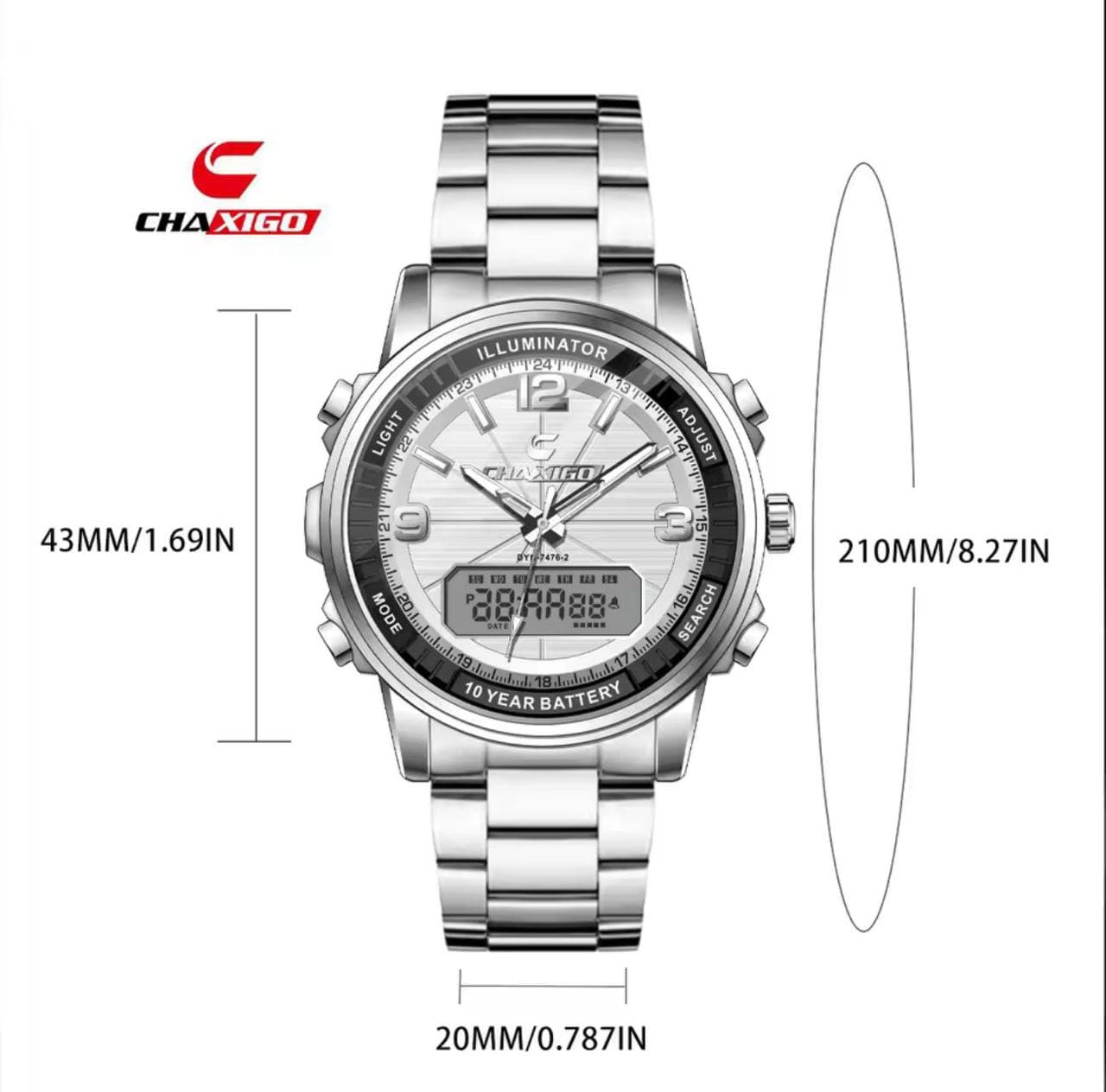 Chaxigo Dual Time Watch #7476 view 3