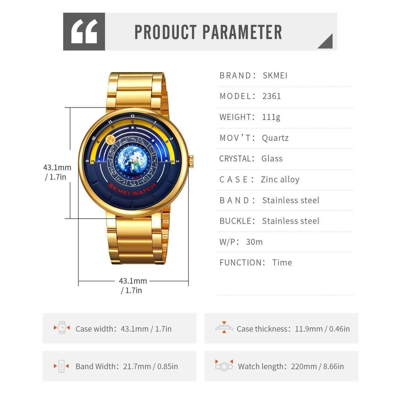 Skmei 2361 Earth Time Watch view 4